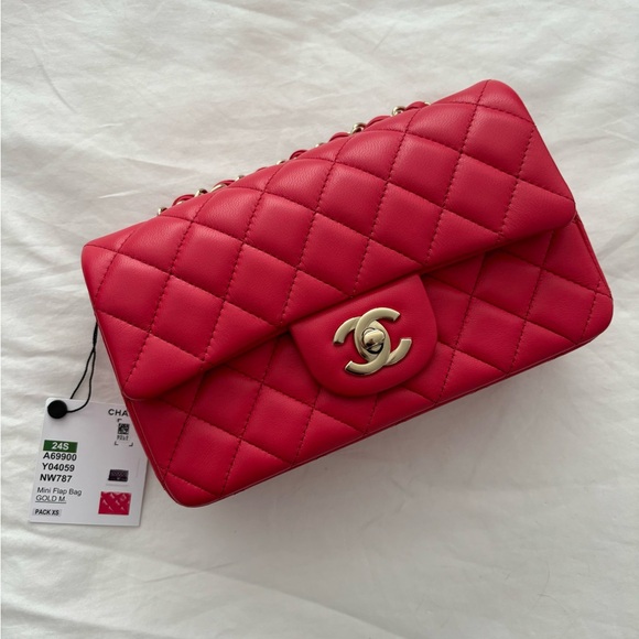 NWT 🖤 CHANEL 24S Red Lambskin Mini Classic Flap Bag - Picture 7 of 16
